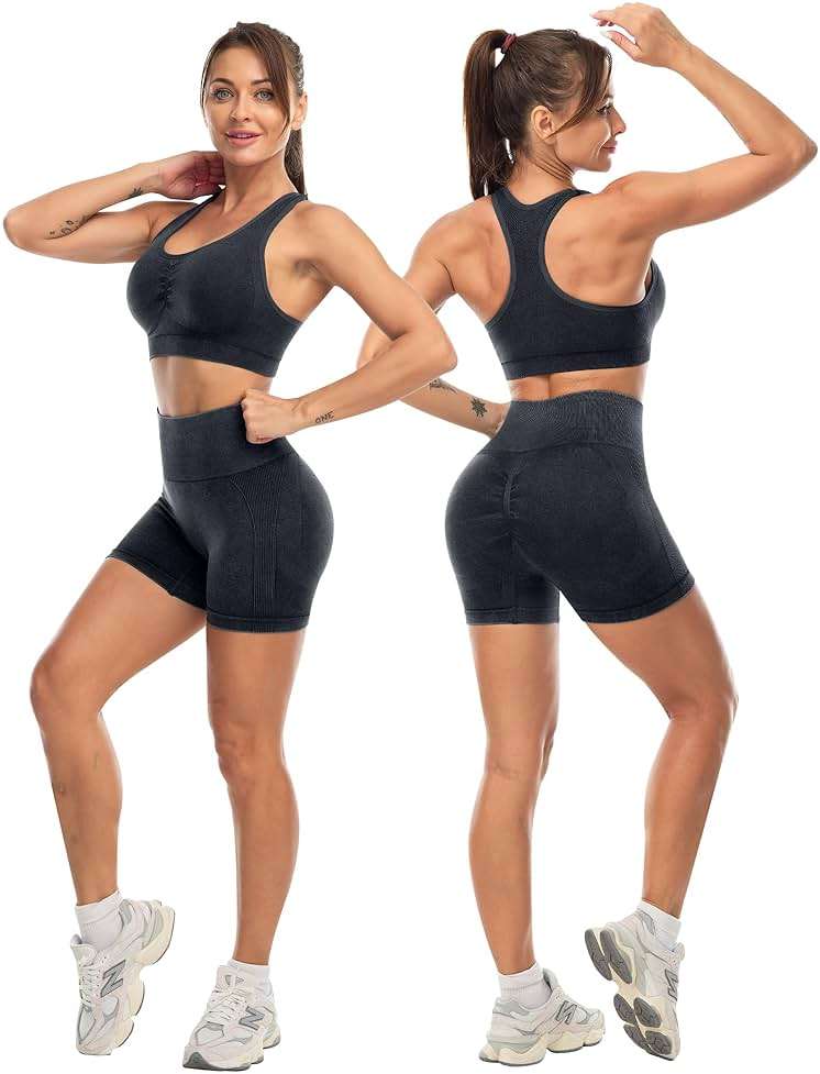 SALSPOR 3 Piece Workout Sets for Women Butt Lifting Leggings with High Impact Sports Bra Gym Shorts - Image 5