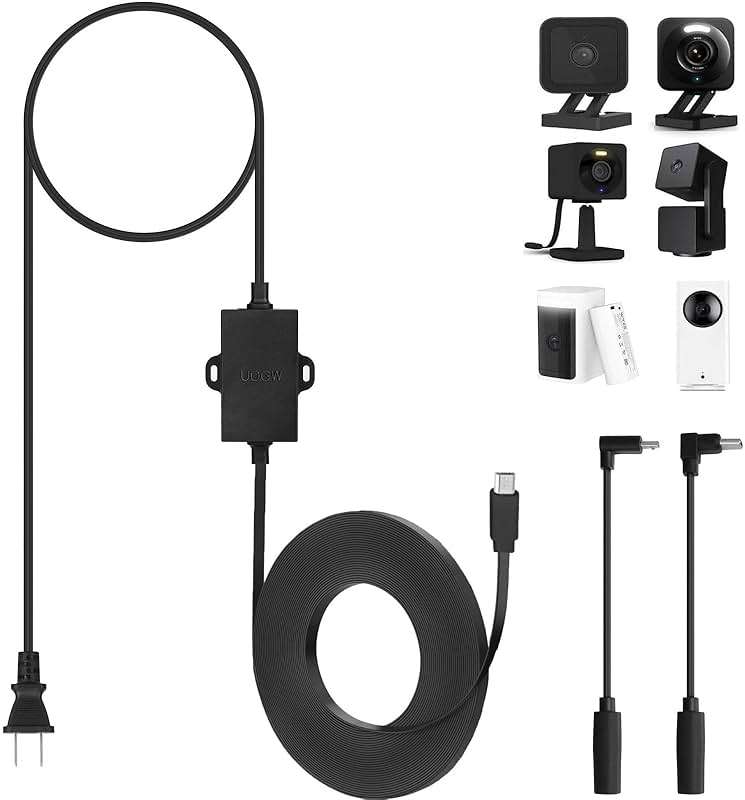 Uogw 50Ft/15m Outdoor Power Adapter Compatible with Wyze Cam V4,Duo Cam Pan,WYZE Pan V4/V3/V2/OG,Cam V3,Long Flat Extension Cable Replace for Plug,IP67 Waterproof Power Cable - Black - Image 1
