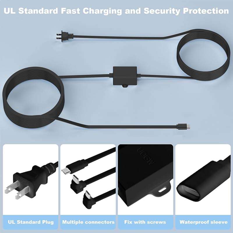 Uogw 50Ft/15m Outdoor Power Adapter Compatible with Wyze Cam V4,Duo Cam Pan,WYZE Pan V4/V3/V2/OG,Cam V3,Long Flat Extension Cable Replace for Plug,IP67 Waterproof Power Cable - Black - Image 3