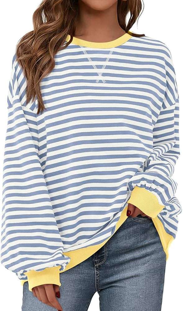 BTFBM Sweatshirt For Women 2026 Summer Crewneck Long Sleeve Oversized Striped Pullover Tops Y2K Clothes Workout Shirt - Image 1