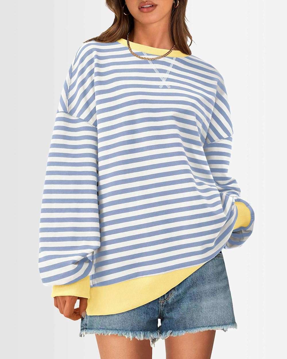 BTFBM Sweatshirt For Women 2026 Summer Crewneck Long Sleeve Oversized Striped Pullover Tops Y2K Clothes Workout Shirt - Image 3