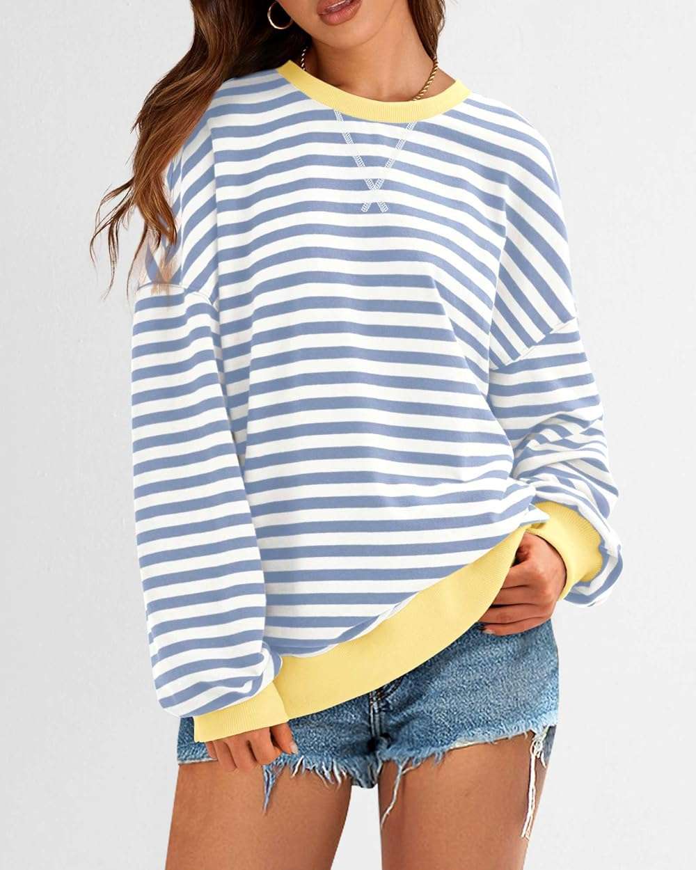 BTFBM Sweatshirt For Women 2026 Summer Crewneck Long Sleeve Oversized Striped Pullover Tops Y2K Clothes Workout Shirt - Image 4