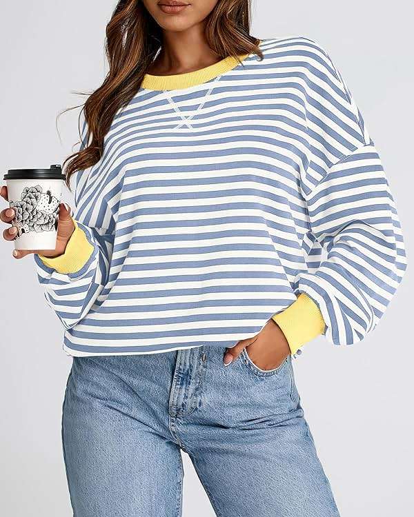 BTFBM Sweatshirt For Women 2026 Summer Crewneck Long Sleeve Oversized Striped Pullover Tops Y2K Clothes Workout Shirt - Image 5