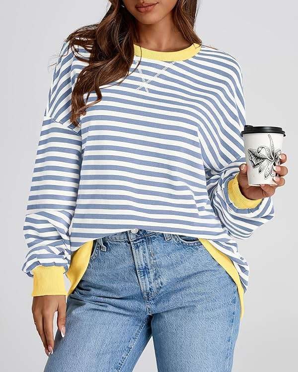BTFBM Sweatshirt For Women 2026 Summer Crewneck Long Sleeve Oversized Striped Pullover Tops Y2K Clothes Workout Shirt - Image 6