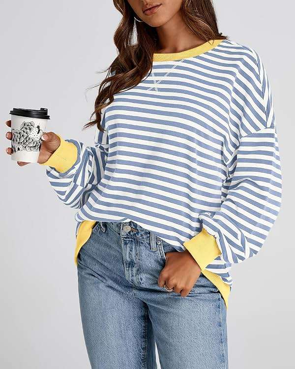 BTFBM Sweatshirt For Women 2026 Summer Crewneck Long Sleeve Oversized Striped Pullover Tops Y2K Clothes Workout Shirt - Image 7