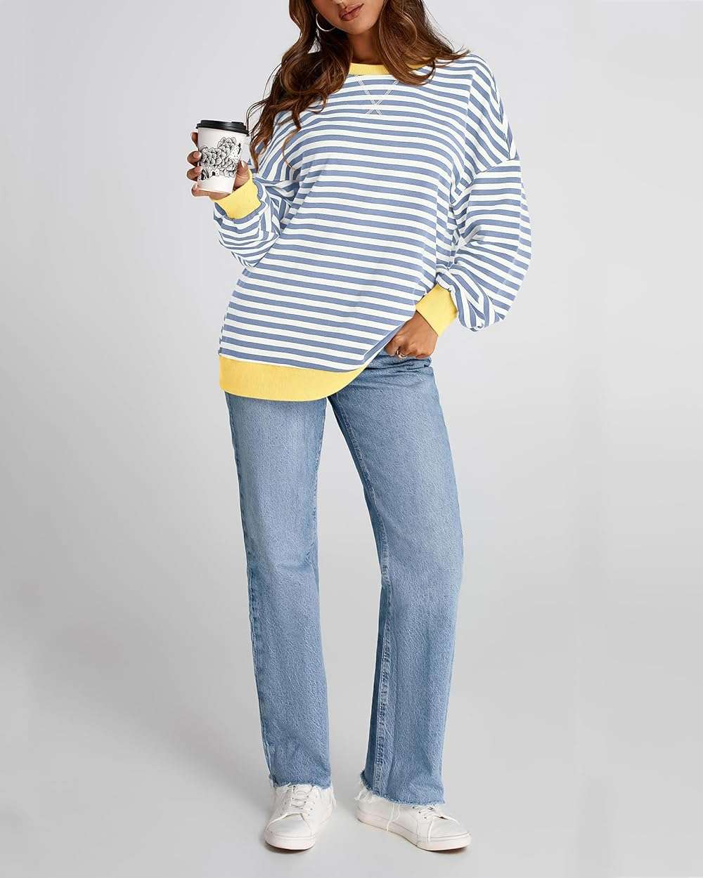 BTFBM Sweatshirt For Women 2026 Summer Crewneck Long Sleeve Oversized Striped Pullover Tops Y2K Clothes Workout Shirt - Image 8