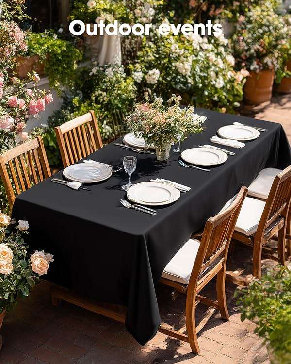 Pureegg Rectangle Table Cloth 60" x 84" – Durable Polyester Tablecloth Offers Reusable & Washable Protection, Ideal for Outdoor Party, Picnic, Wedding, Banquet and Birthday, 1 Pack, Black - Image 4