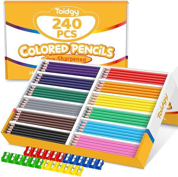 240 Packs Colored Pencils Bulk Classroom, Colored Pencils for Kids 12 Assorted Colors, Coloring Pencil Set Plus 24 Sharpeners, Pre-sharpened Color Pencils, Back to School Supplies Bulk for Teachers - Image 1