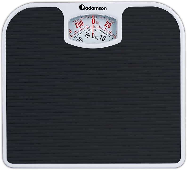 Adamson A21 Analog Scales for Body Weight - Up to 300 LB - New - Anti-Skid Rubber Surface + Large Numbers - Analog Bathroom Scale - Affordable - Durable with 20-Year Assurance - Black - Image 1