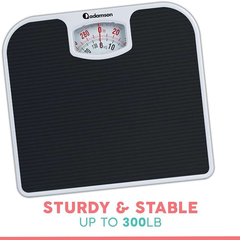 Adamson A21 Analog Scales for Body Weight - Up to 300 LB - New - Anti-Skid Rubber Surface + Large Numbers - Analog Bathroom Scale - Affordable - Durable with 20-Year Assurance - Black - Image 7