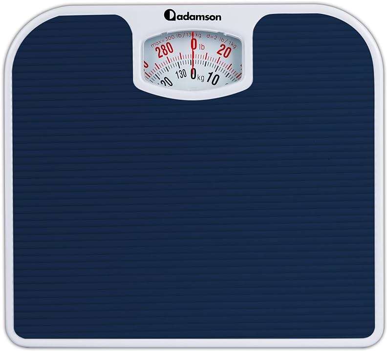 Adamson A21 Analog Scales for Body Weight - Up to 300 LB - New - Anti-Skid Rubber Surface - Large Numbers - Analog Bathroom Scale - Affordable - Durable with 20-Year Assurance - Blue - Image 1