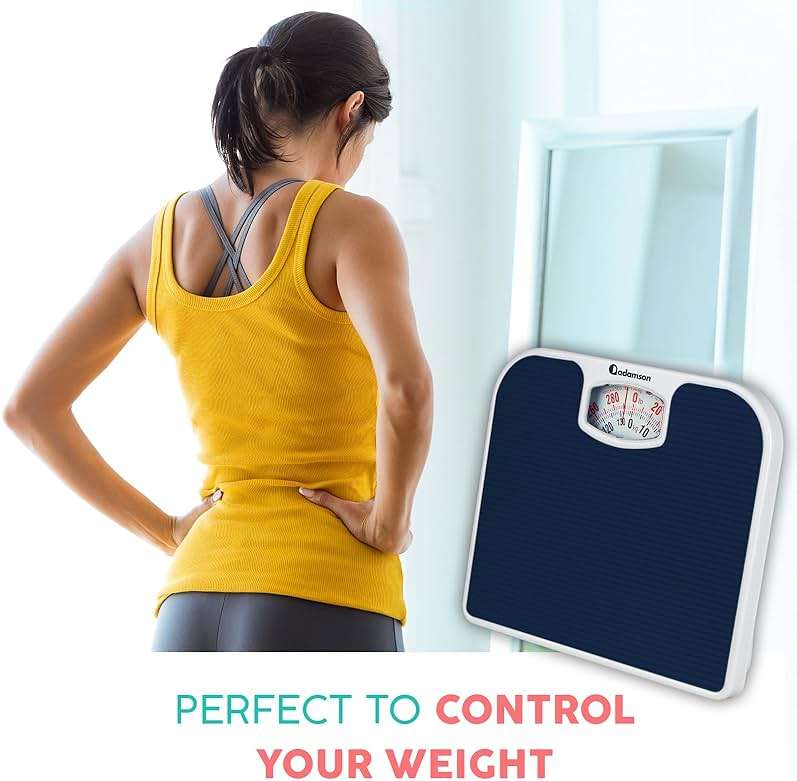 Adamson A21 Analog Scales for Body Weight - Up to 300 LB - New - Anti-Skid Rubber Surface - Large Numbers - Analog Bathroom Scale - Affordable - Durable with 20-Year Assurance - Blue - Image 4