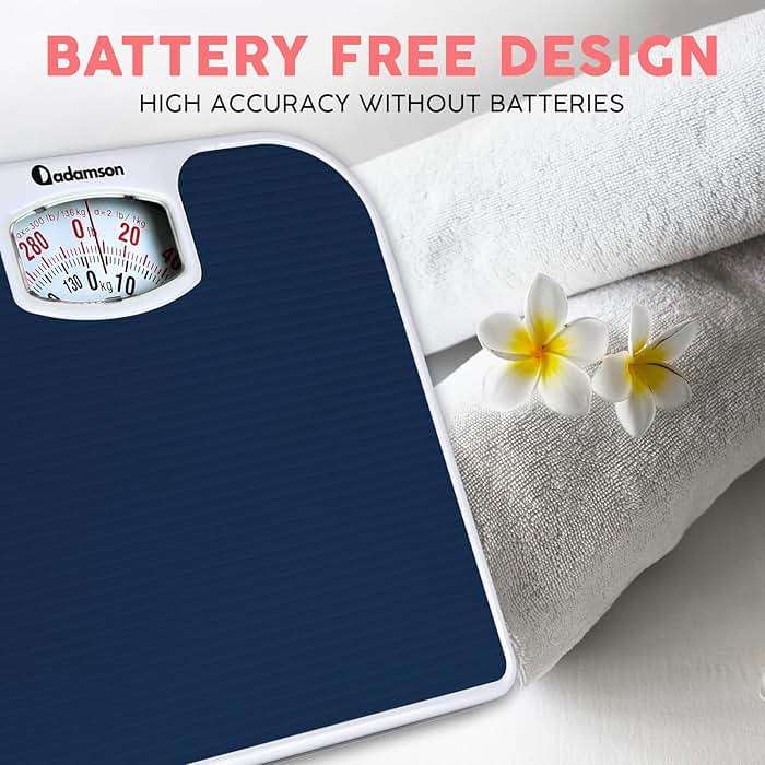 Adamson A21 Analog Scales for Body Weight - Up to 300 LB - New - Anti-Skid Rubber Surface - Large Numbers - Analog Bathroom Scale - Affordable - Durable with 20-Year Assurance - Blue - Image 5