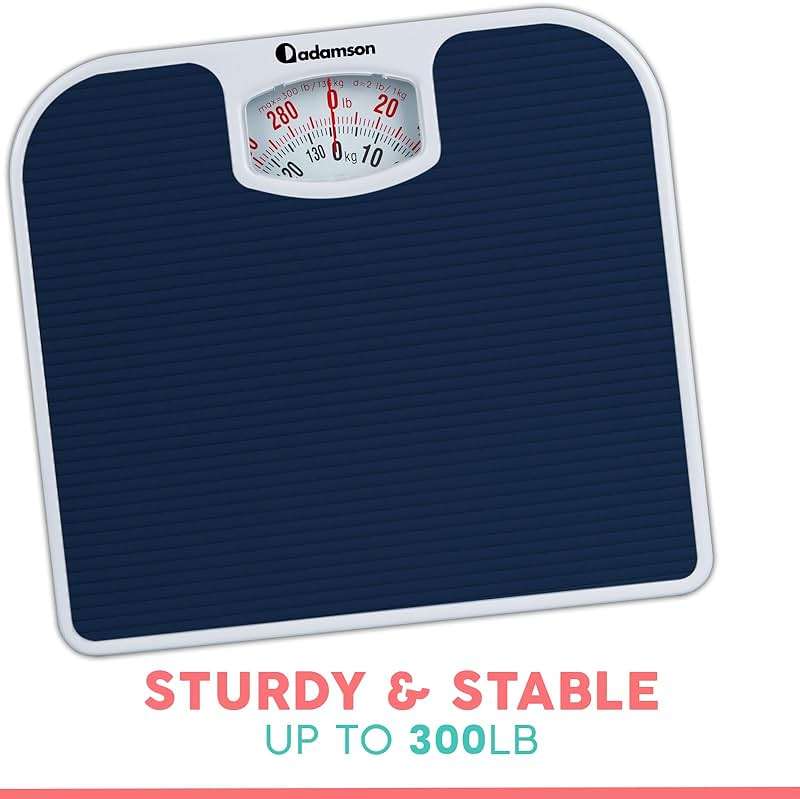 Adamson A21 Analog Scales for Body Weight - Up to 300 LB - New - Anti-Skid Rubber Surface - Large Numbers - Analog Bathroom Scale - Affordable - Durable with 20-Year Assurance - Blue - Image 7