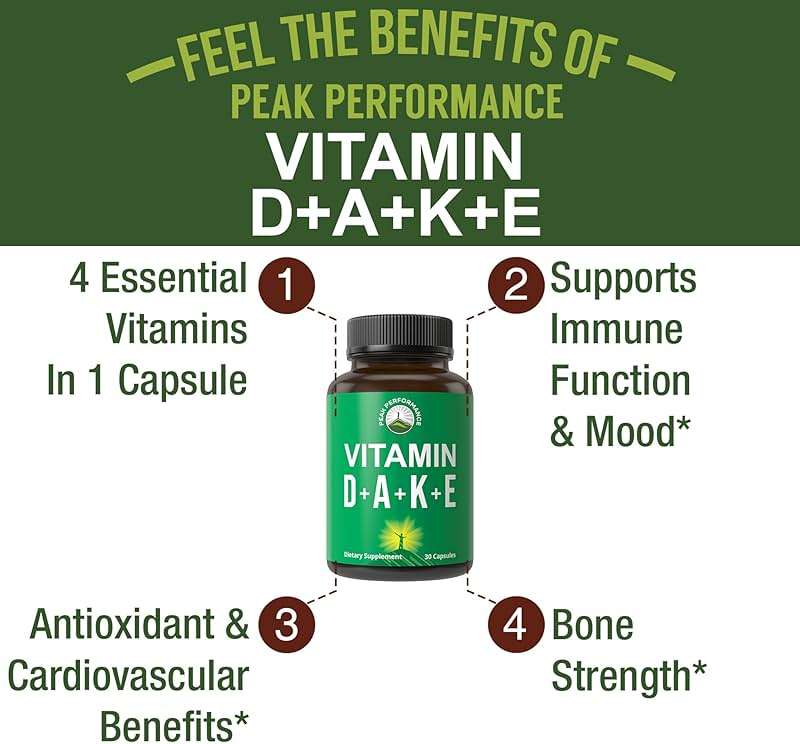 Peak Performance Vitamins D 5,000 iu + A + K + E All in 1 Easy to Swallow Vegan Capsule. ADK Vitamin Supplement with E D3 K2. Essential Vitamins for Mood, Immune, Bone, Vision, Heart - Image 2