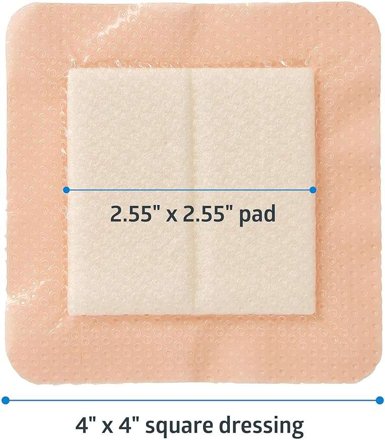 Medline Optifoam Gentle EX Silicone-Faced Adhesive Foam Dressings, 4” x 4”, 3 Count - Image 2