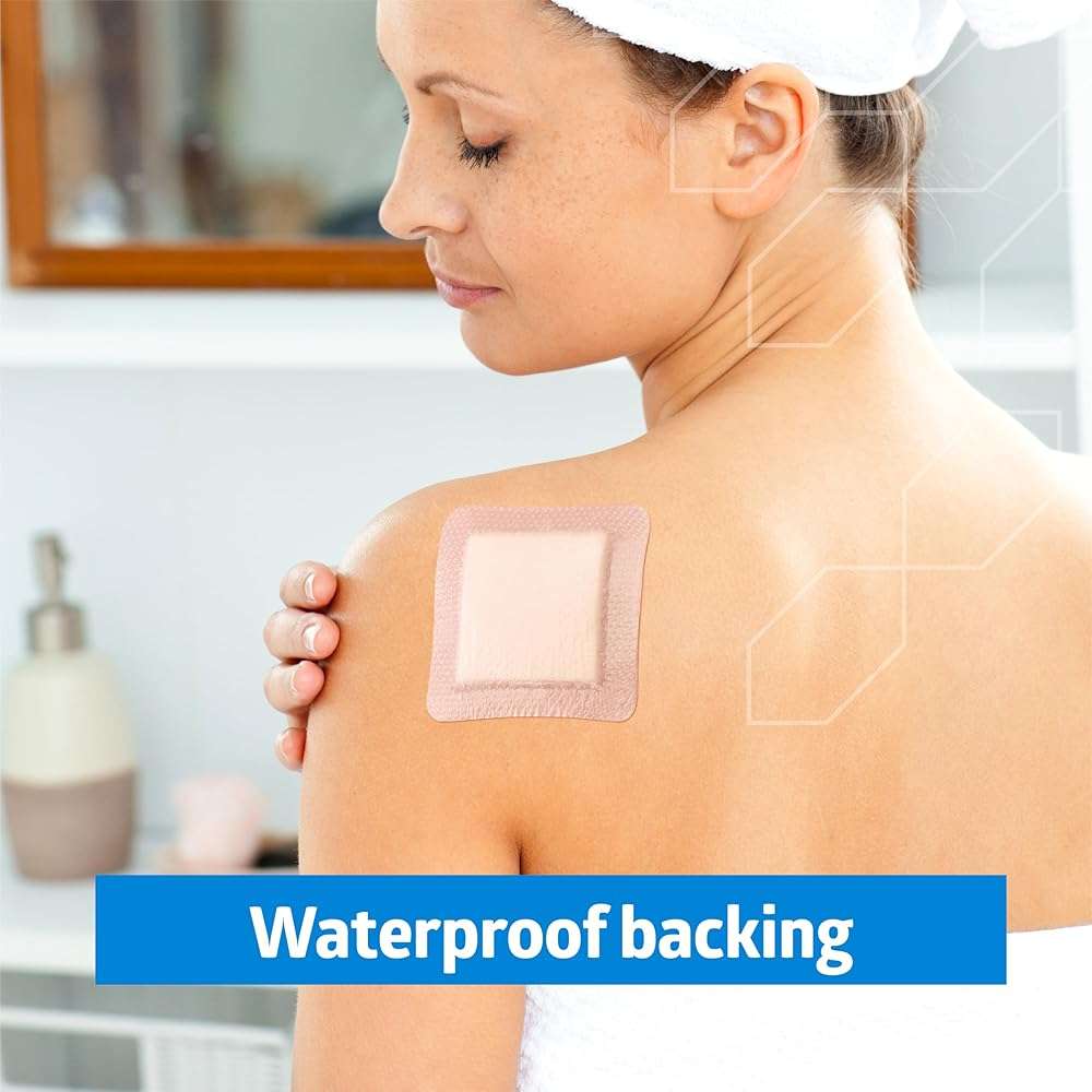 Medline Optifoam Gentle EX Silicone-Faced Adhesive Foam Dressings, 4” x 4”, 3 Count - Image 6