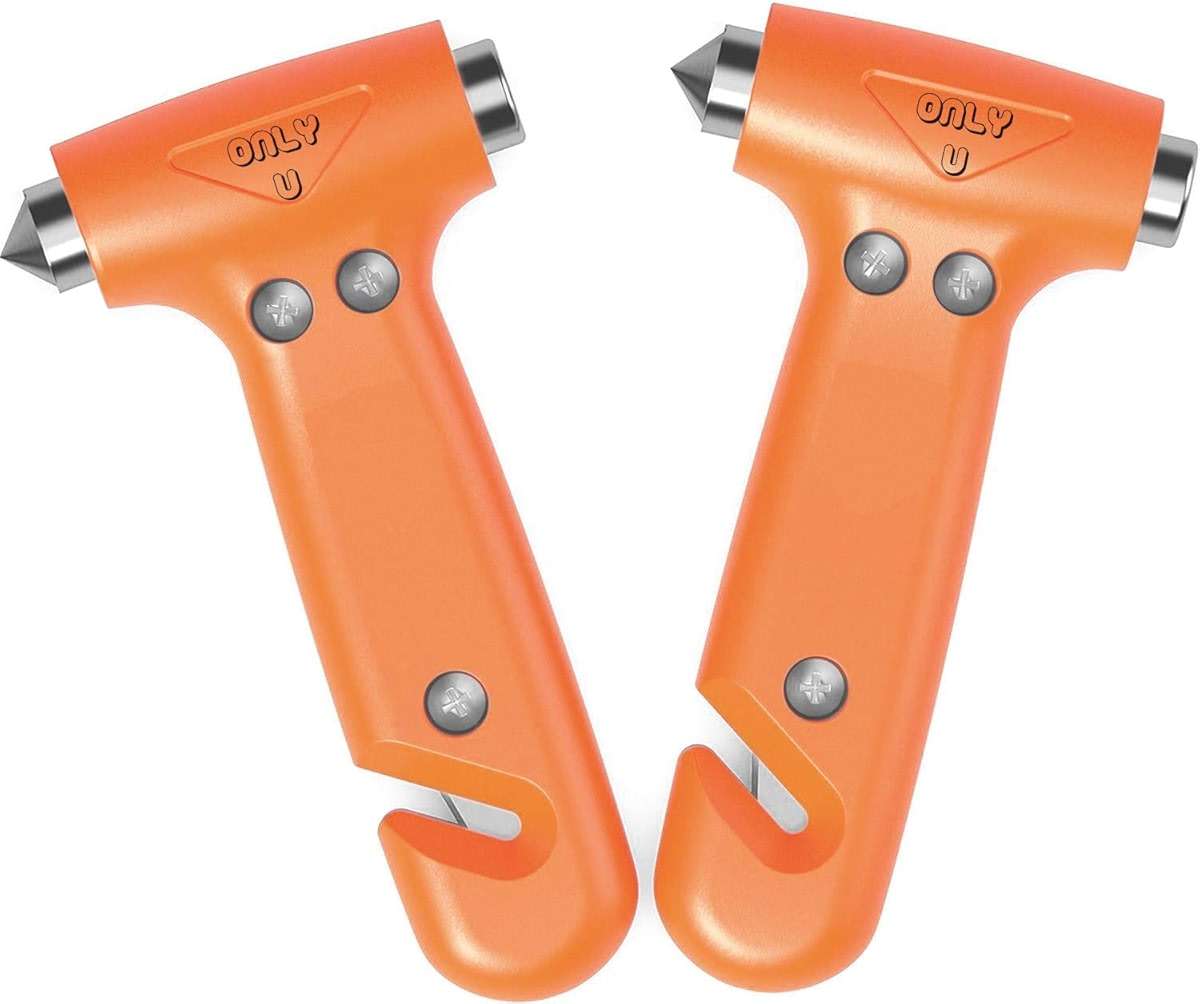 only U 2-Pack Car Safety Hammer Escape Tool Window Breaker Seat Belt Cutter Hammer, Automotive Accessories, Safety Essentials for Travel Survival & Car Accidents, Orange Emergency Tool - Image 1