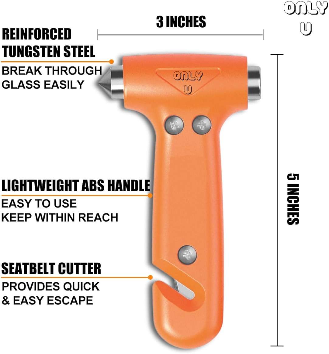 only U 2-Pack Car Safety Hammer Escape Tool Window Breaker Seat Belt Cutter Hammer, Automotive Accessories, Safety Essentials for Travel Survival & Car Accidents, Orange Emergency Tool - Image 2