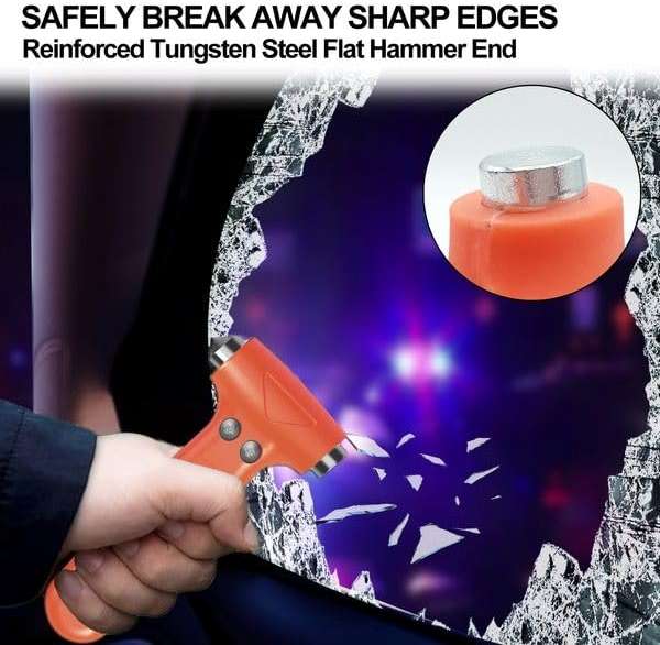 only U 2-Pack Car Safety Hammer Escape Tool Window Breaker Seat Belt Cutter Hammer, Automotive Accessories, Safety Essentials for Travel Survival & Car Accidents, Orange Emergency Tool - Image 3