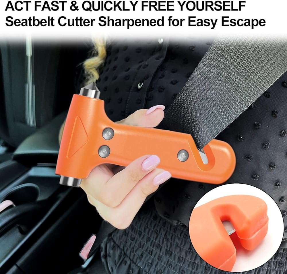 only U 2-Pack Car Safety Hammer Escape Tool Window Breaker Seat Belt Cutter Hammer, Automotive Accessories, Safety Essentials for Travel Survival & Car Accidents, Orange Emergency Tool - Image 5
