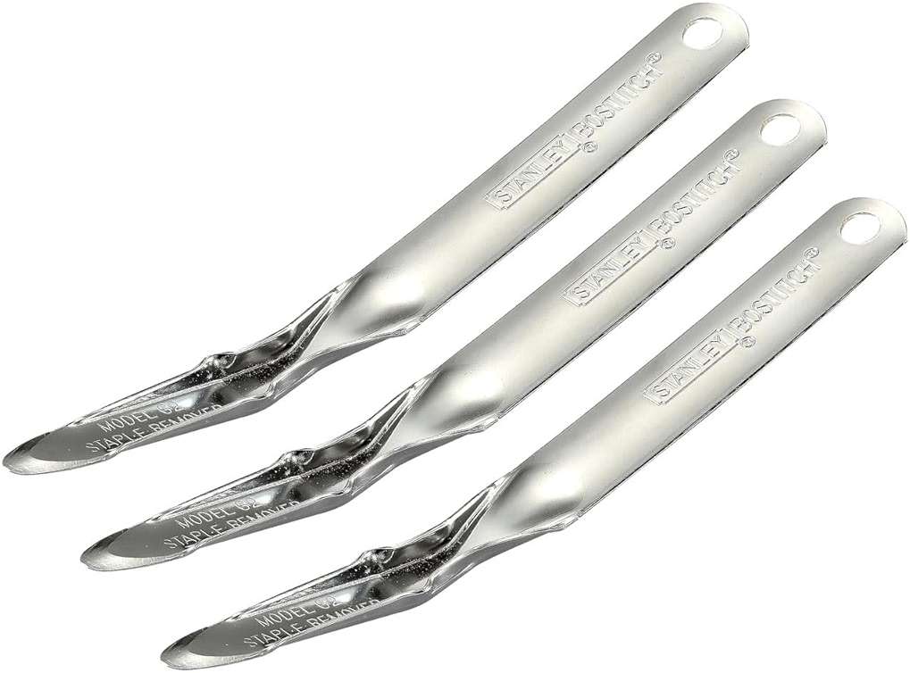 Bostitch Office Premium Staple Remover Tool, No Tear Push-Style Staple Puller, All-Metal, Chrome, Pack of 3 - Image 1
