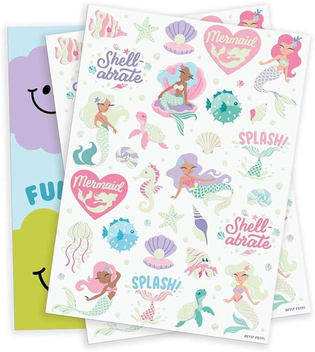 xo, Fetti Party Mermaid Glow in Dark + Foil Temporary Tattoos - 48 pc | Under the Sea Birthday Party Supplies, Kids Party Favors, DIY Home Activity, Marine Decorations, Arts and Crafts - Image 8
