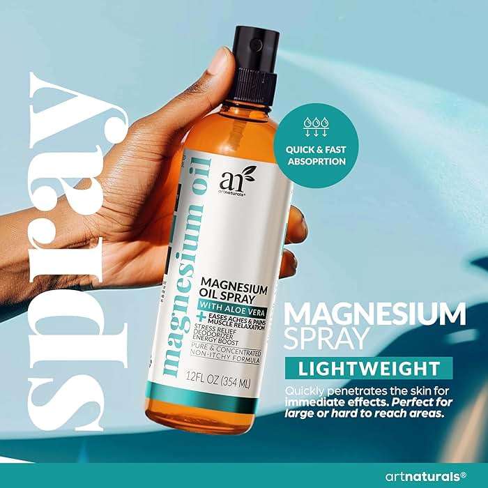 ArtNaturals Magnesium Oil Spray 12 oz + Body Massage Lotion Set 8oz for Feet & Sleep - Extra Strength Cream Ultra-Pure, Relief & Relaxation, Muscle Health Leg & Joint Care Topical Non Itch - Image 3