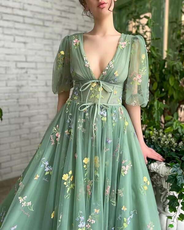Prom Dresses for Women 2025 Tulle Flower Embroidery Puffy Sleeve Formal Evening Party Gowns - Image 4