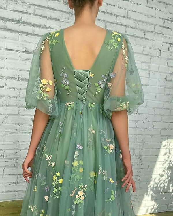 Prom Dresses for Women 2025 Tulle Flower Embroidery Puffy Sleeve Formal Evening Party Gowns - Image 5