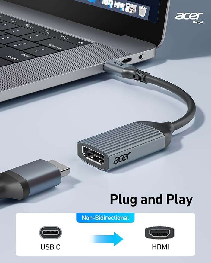 acer USB-C to HDMI Adapter 4K@60Hz, (High Speed, Thunderbolt 3/4) Type C to HDMI Converter Compatible with MacBook Pro/Air, iPhone 17 16 15 Pro/Max, iPad Pro/Air, Surface, Dell XPS, Chromebook, etc - Image 3