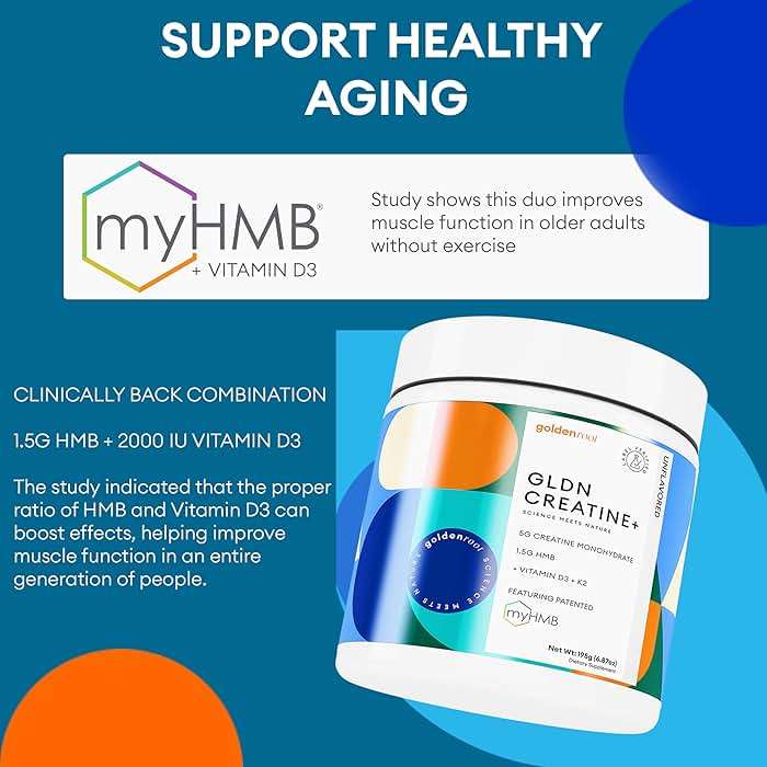 GoldenRoot GLDN Creatine HMB - Creatine Monohydrate with HMB for sustained Muscle Support and Recovery with Vitamin D3 and K2 for Bone and Joint Health - Unflavored - 30 Servings (1) - Image 3