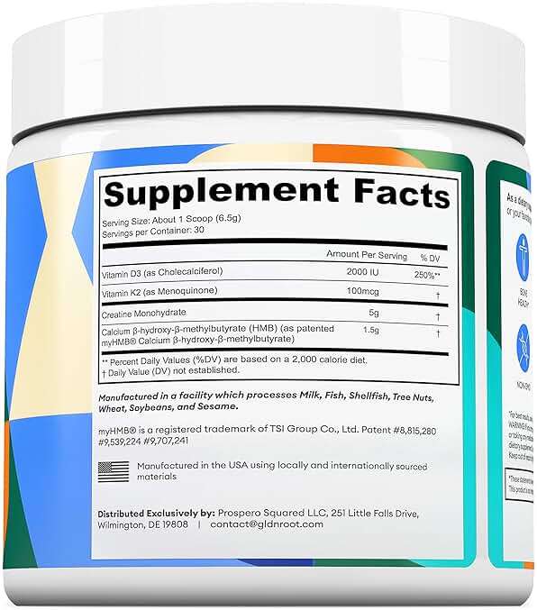 GoldenRoot GLDN Creatine HMB - Creatine Monohydrate with HMB for sustained Muscle Support and Recovery with Vitamin D3 and K2 for Bone and Joint Health - Unflavored - 30 Servings (1) - Image 6