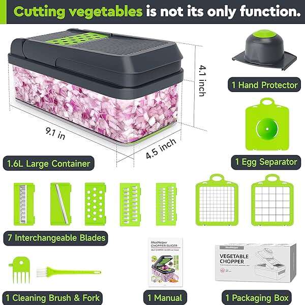 MealHelper 12-in-1 Vegetable Chopper, 7 Blade Veggie Chopper, Practical Food Chopper with Container, Cheese Grater, Home Essentials & Kitchen Gadgets(Green/Grey) - Image 2