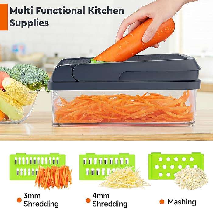 MealHelper 12-in-1 Vegetable Chopper, 7 Blade Veggie Chopper, Practical Food Chopper with Container, Cheese Grater, Home Essentials & Kitchen Gadgets(Green/Grey) - Image 5