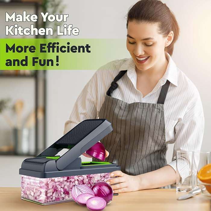 MealHelper 12-in-1 Vegetable Chopper, 7 Blade Veggie Chopper, Practical Food Chopper with Container, Cheese Grater, Home Essentials & Kitchen Gadgets(Green/Grey) - Image 7