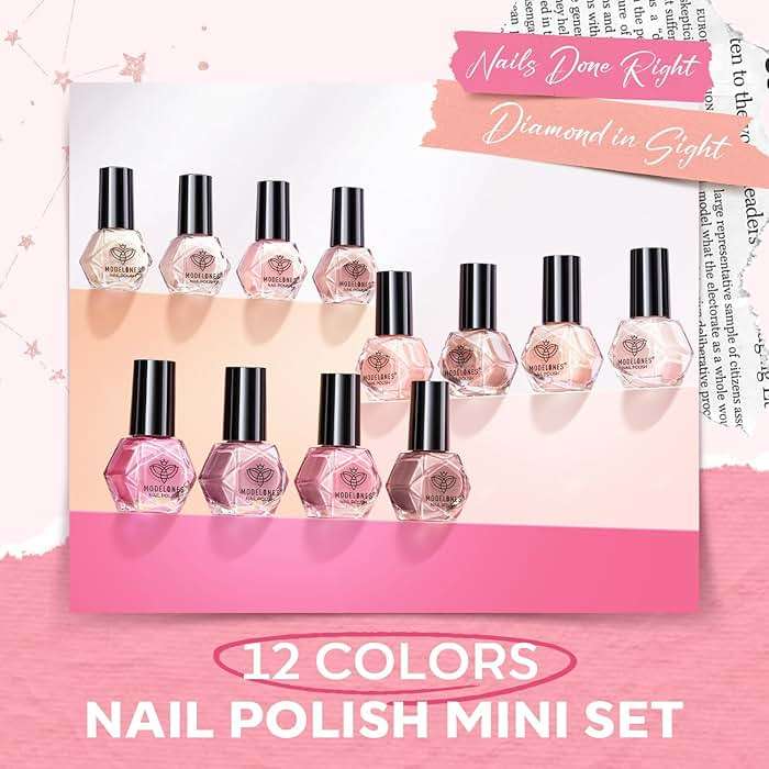modelones Nail Polish Set 12 Colors Nude Pink Quick Dry Mini Nail Lacquer Kit, Neutral Shimmer White Glitter Finger Toe Nail Polish Bulk Manicure DIY Nail Art Salon Travel Home Gift for Women Girls - Image 8