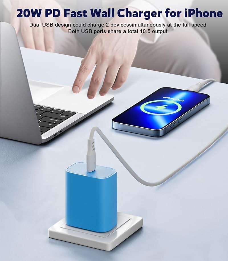 Phone Charger Fast Charging, 2 Pack 20W PD USB C Wall Fast Charger Block with 6FT Type C to Lightning Cable, Fast Charging Cable Compatible for Phone 14/13/12/11/Pro/Pro Max/Mini/XS/X - Image 5