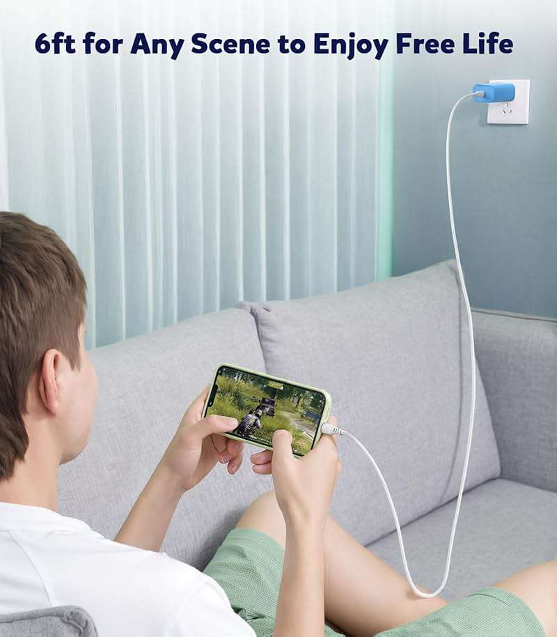 Phone Charger Fast Charging, 2 Pack 20W PD USB C Wall Fast Charger Block with 6FT Type C to Lightning Cable, Fast Charging Cable Compatible for Phone 14/13/12/11/Pro/Pro Max/Mini/XS/X - Image 6