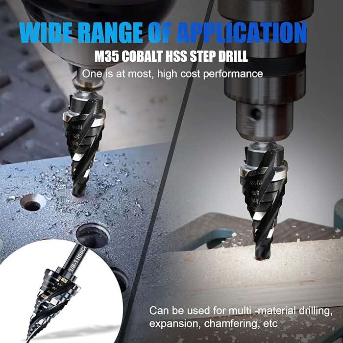Four Spiral Flute M35 Step Drill Bit Set 1/8"-1"(9 Sizes), 3/8" Shank for Metal Step Drill bit, Impact Resistant Cobalt Step Drill Bit, for Stainless Steel, Wood, Aluminum, Plastic - Image 6