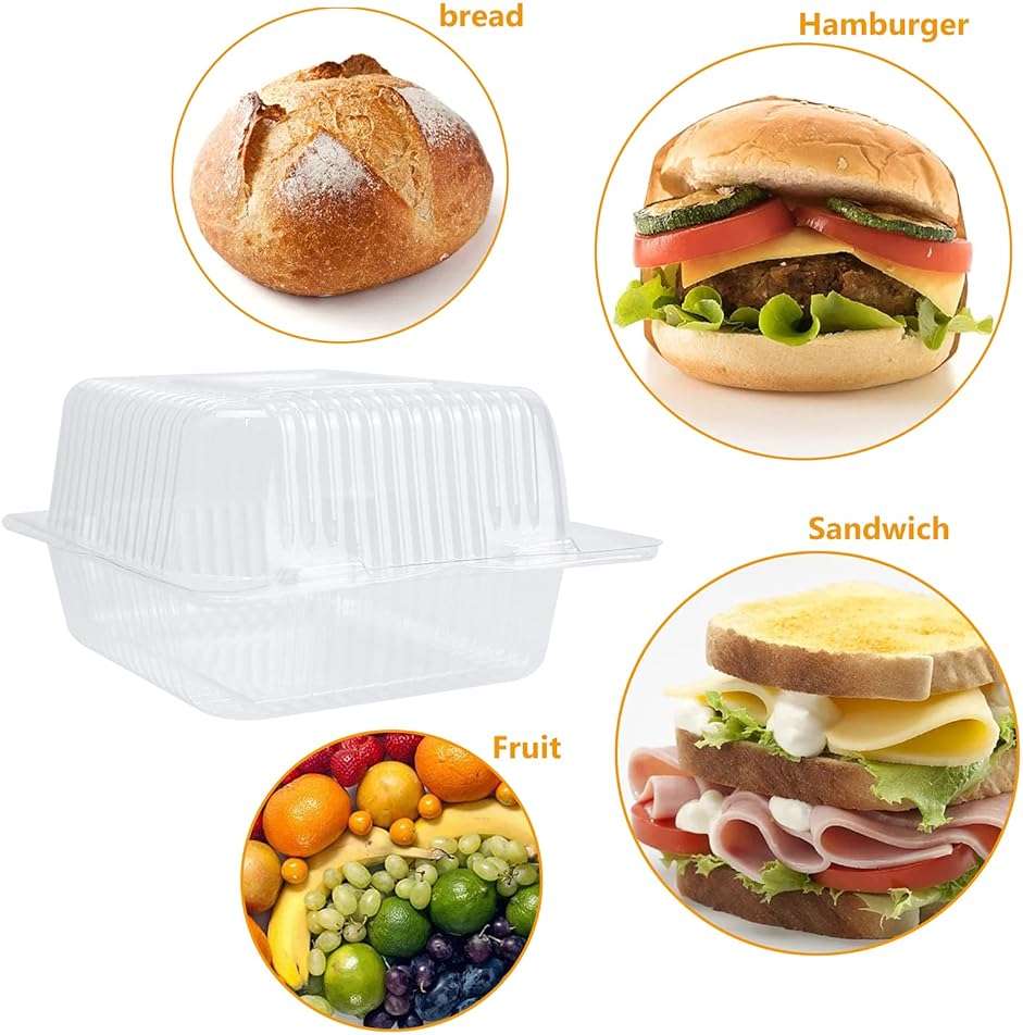 AHKUNMT Cake Slice Containers,25PC Square Plastic Hinged Food Container Individual Clamshell Food Containers Disposable Plastic To Go Containers Takeout Tray for Salads (25) - Image 6