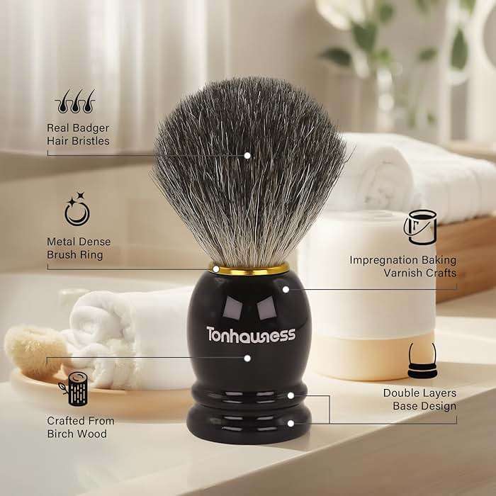 Tonhawness Shaving Brush Kit for Men, 4 in 1 Shaving Brushes Set Includes Badger Hair Shave Brush, Stainless Steel Shaving Bowl&Stand and Goat Milk Flavor Shaving Soap - Image 2