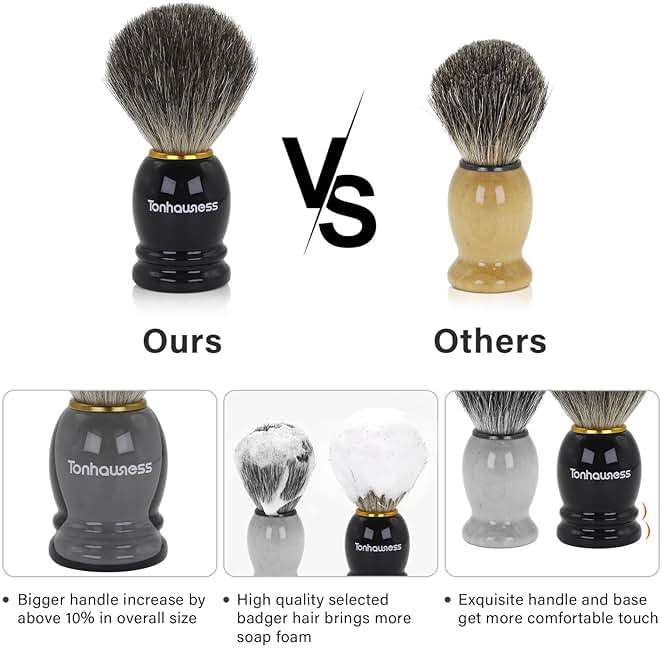 Tonhawness Shaving Brush Kit for Men, 4 in 1 Shaving Brushes Set Includes Badger Hair Shave Brush, Stainless Steel Shaving Bowl&Stand and Goat Milk Flavor Shaving Soap - Image 3
