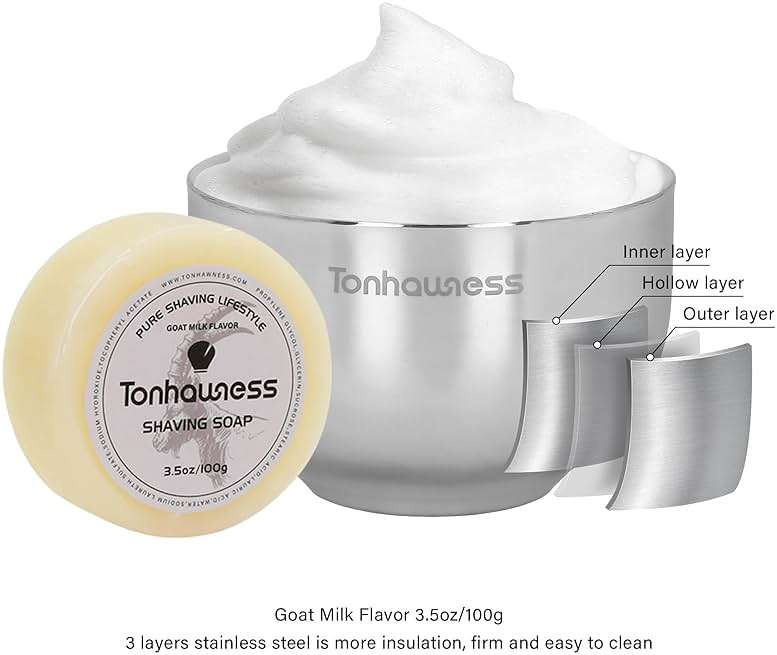 Tonhawness Shaving Brush Kit for Men, 4 in 1 Shaving Brushes Set Includes Badger Hair Shave Brush, Stainless Steel Shaving Bowl&Stand and Goat Milk Flavor Shaving Soap - Image 5