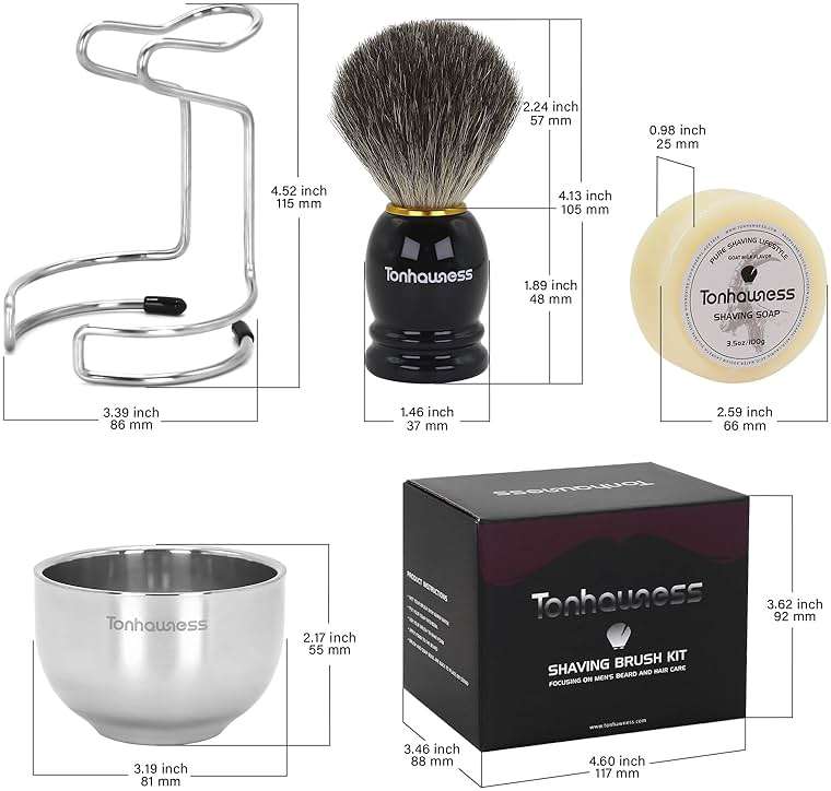 Tonhawness Shaving Brush Kit for Men, 4 in 1 Shaving Brushes Set Includes Badger Hair Shave Brush, Stainless Steel Shaving Bowl&Stand and Goat Milk Flavor Shaving Soap - Image 7