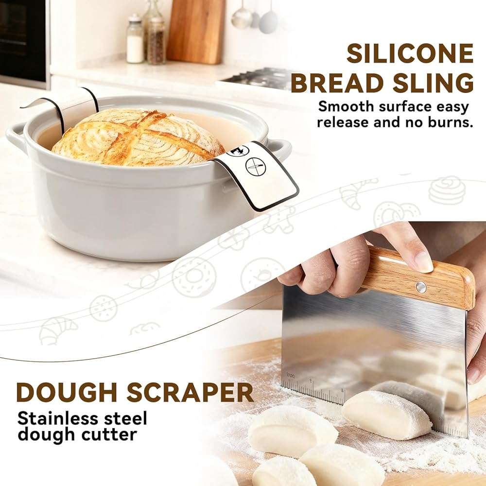 Sourdough Starter Kit - Banneton Proofing Basket 9 Inch Round & 10 Oval, Complete Sourdough Bread Baking Supplies with Starter Jar, Bread Sling, Lame, Danish Dough Whisk, Bags - Image 3