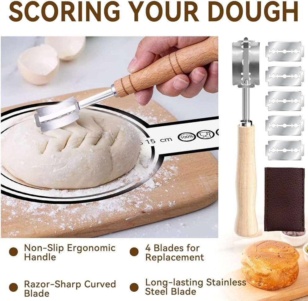 Sourdough Starter Kit - Banneton Proofing Basket 9 Inch Round & 10 Oval, Complete Sourdough Bread Baking Supplies with Starter Jar, Bread Sling, Lame, Danish Dough Whisk, Bags - Image 5