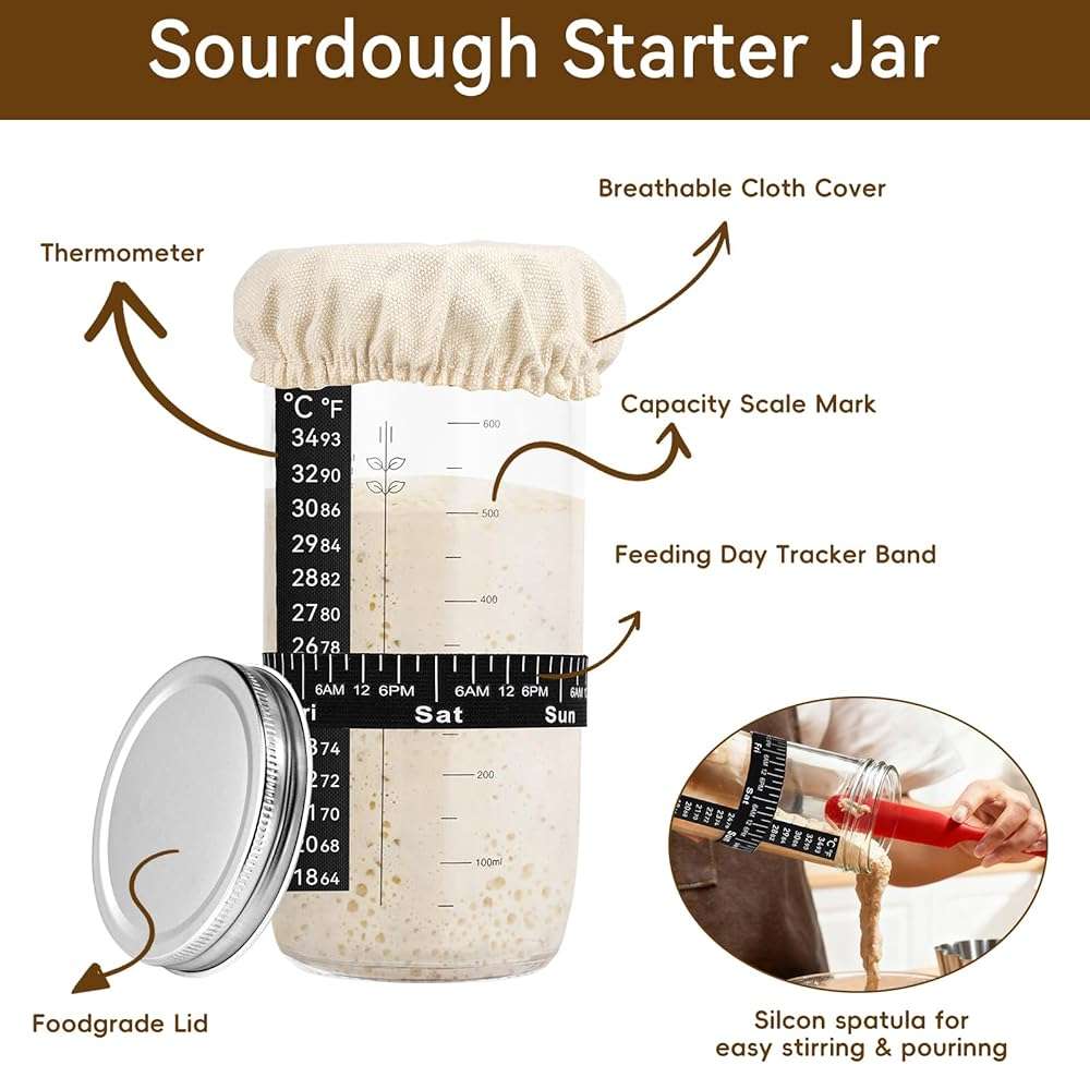 Sourdough Starter Kit - Banneton Proofing Basket 9 Inch Round & 10 Oval, Complete Sourdough Bread Baking Supplies with Starter Jar, Bread Sling, Lame, Danish Dough Whisk, Bags - Image 6