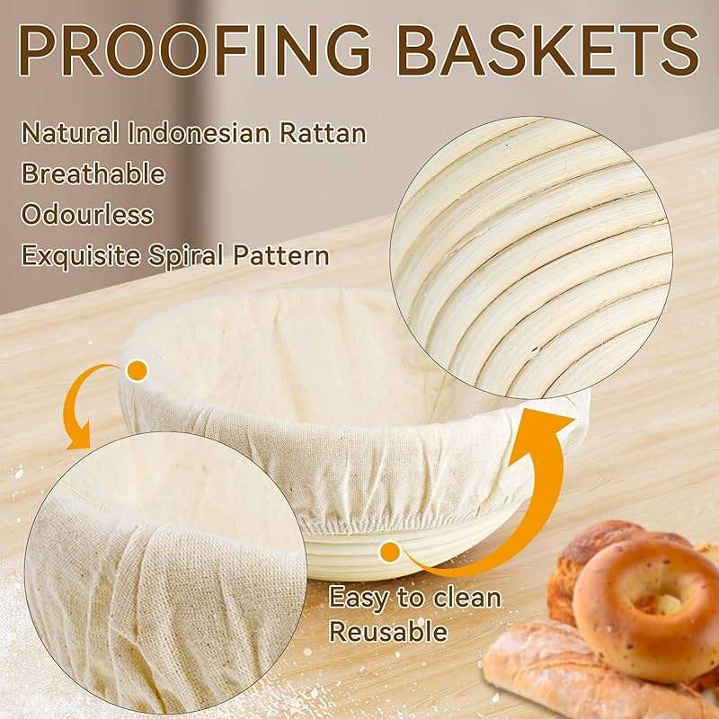 Sourdough Starter Kit - Banneton Proofing Basket 9 Inch Round & 10 Oval, Complete Sourdough Bread Baking Supplies with Starter Jar, Bread Sling, Lame, Danish Dough Whisk, Bags - Image 7