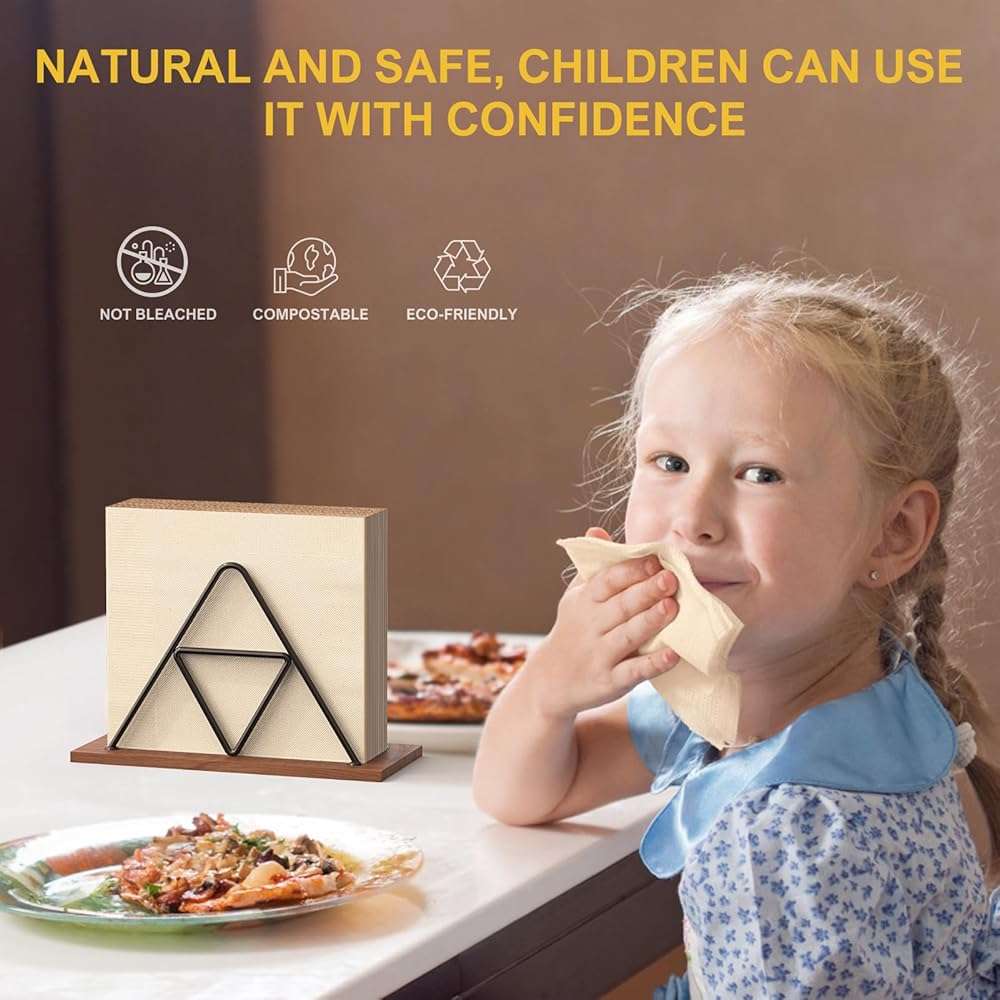 Gezond 100pcs Compostable Paper Napkins, Disposable Dinner Napkins 13 x 13 in Unbleached 2-ply Eco Lunch Tissue Natural - Image 2